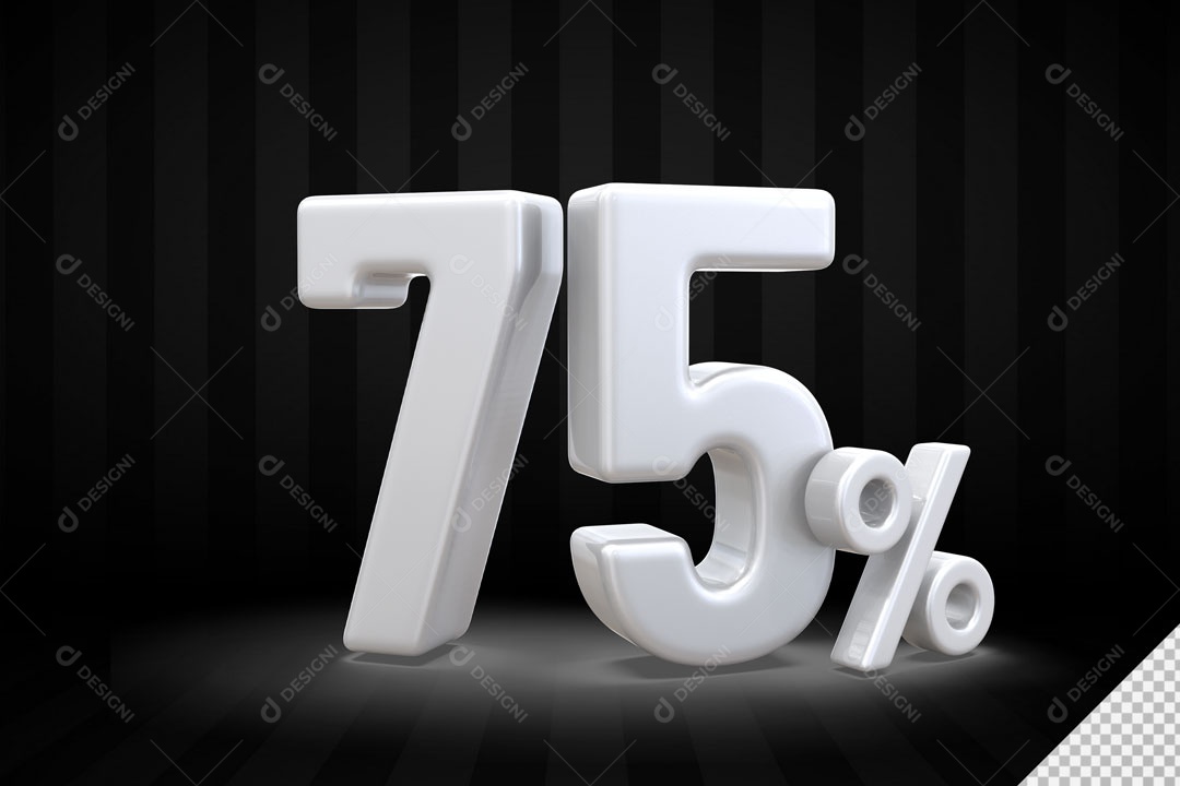 Número 3D 75% Porcento Branco Para Composição PSD