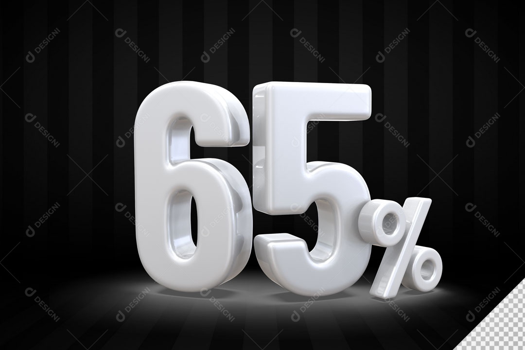 65% White Percent 3D Number For PSD Composition