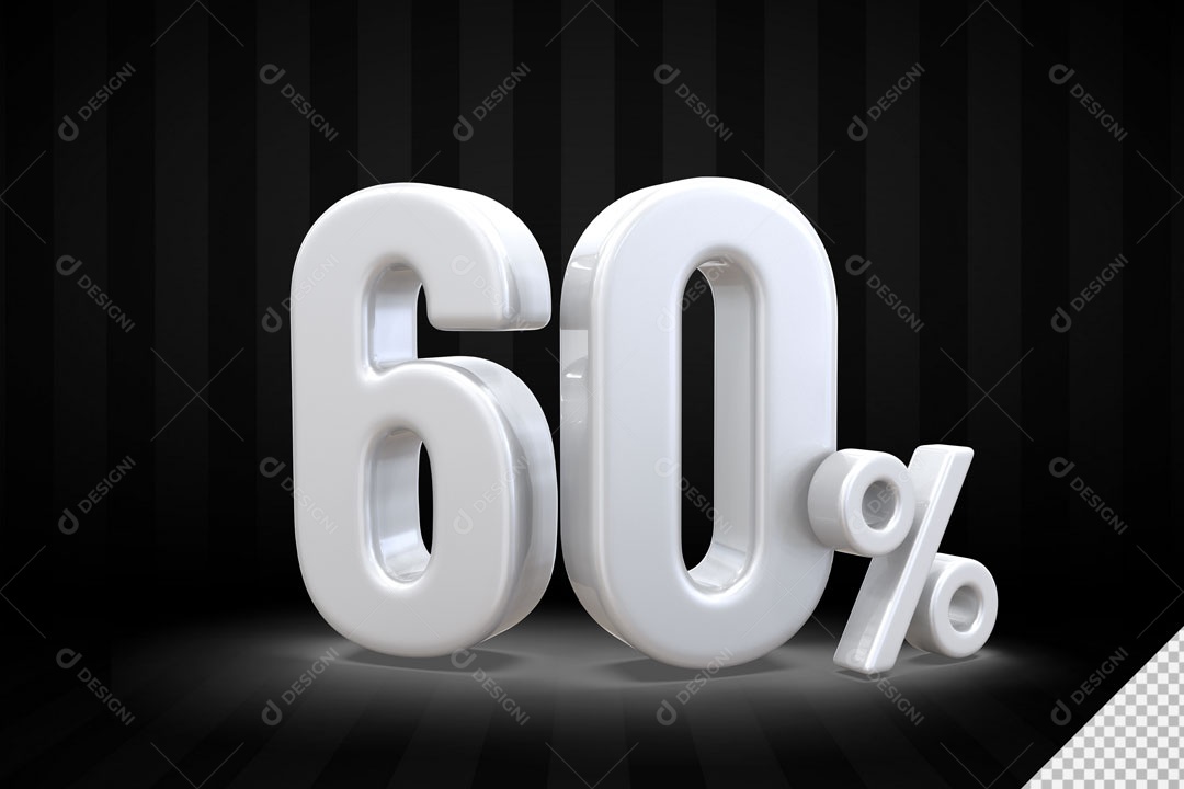 Número 3D 60% Porcento Branco Para Composição PSD