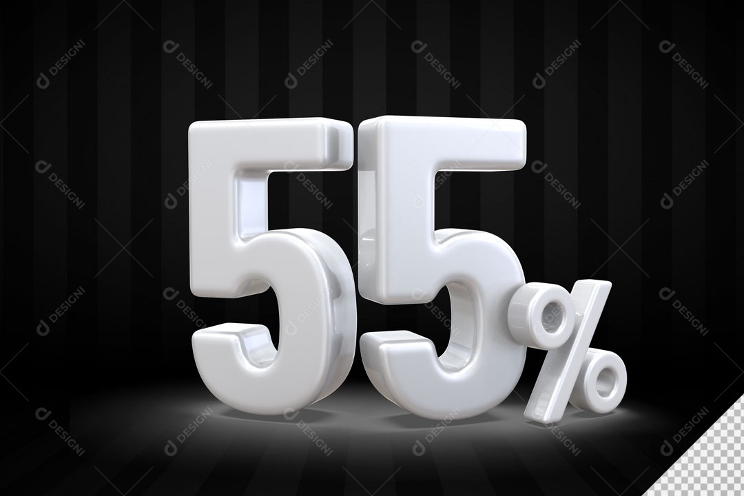 Número 3D 55% Porcento Branco Para Composição PSD