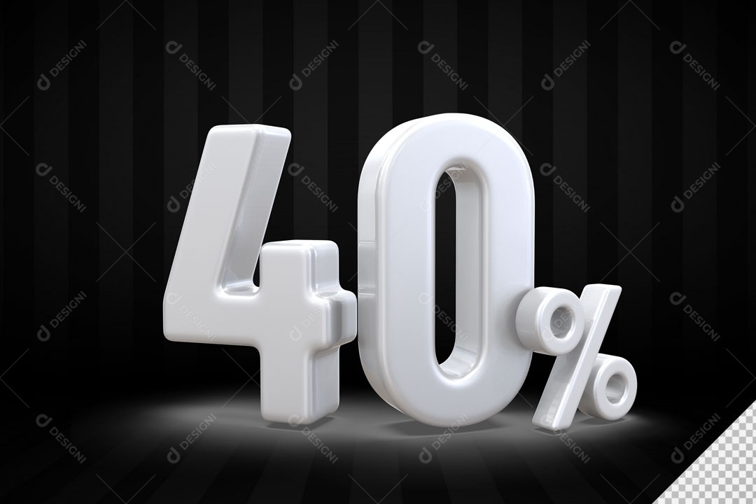 Número 3D 40% Porcento Branco Para Composição PSD