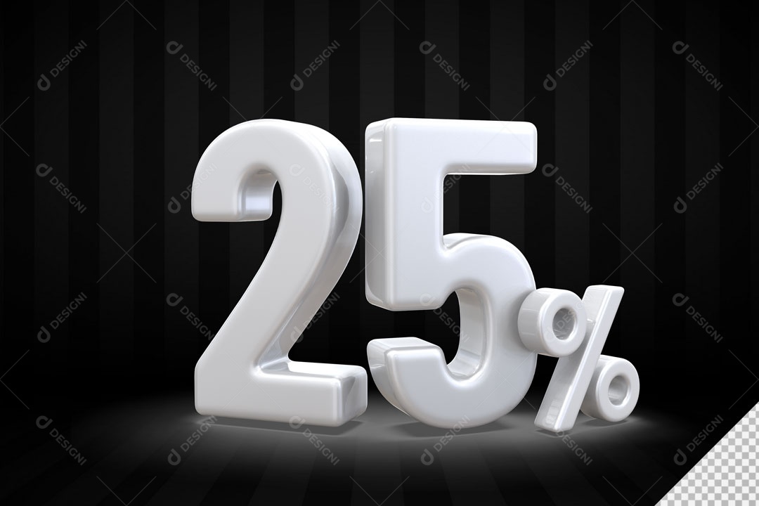 Número 3D 25% Porcento Branco Para Composição PSD