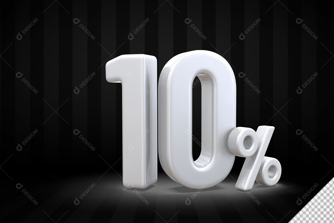 Número 3D 10% Porcento Branco Para Composição PSD