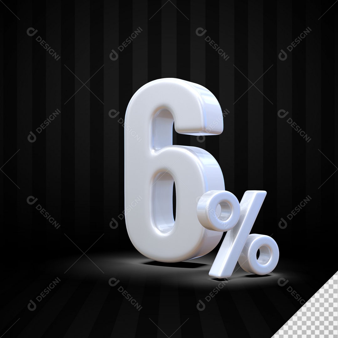Número 3D 6% Porcento Branco Para Composição PSD
