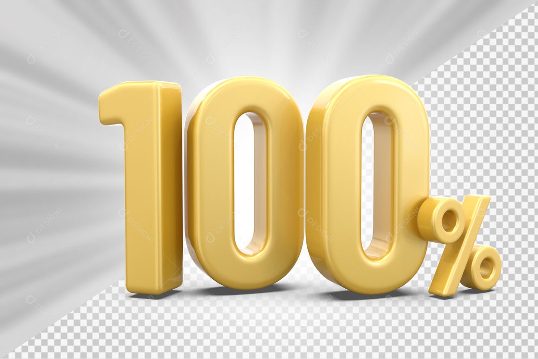 Número 3D 100% Porcento Dourado Para Composição PSD