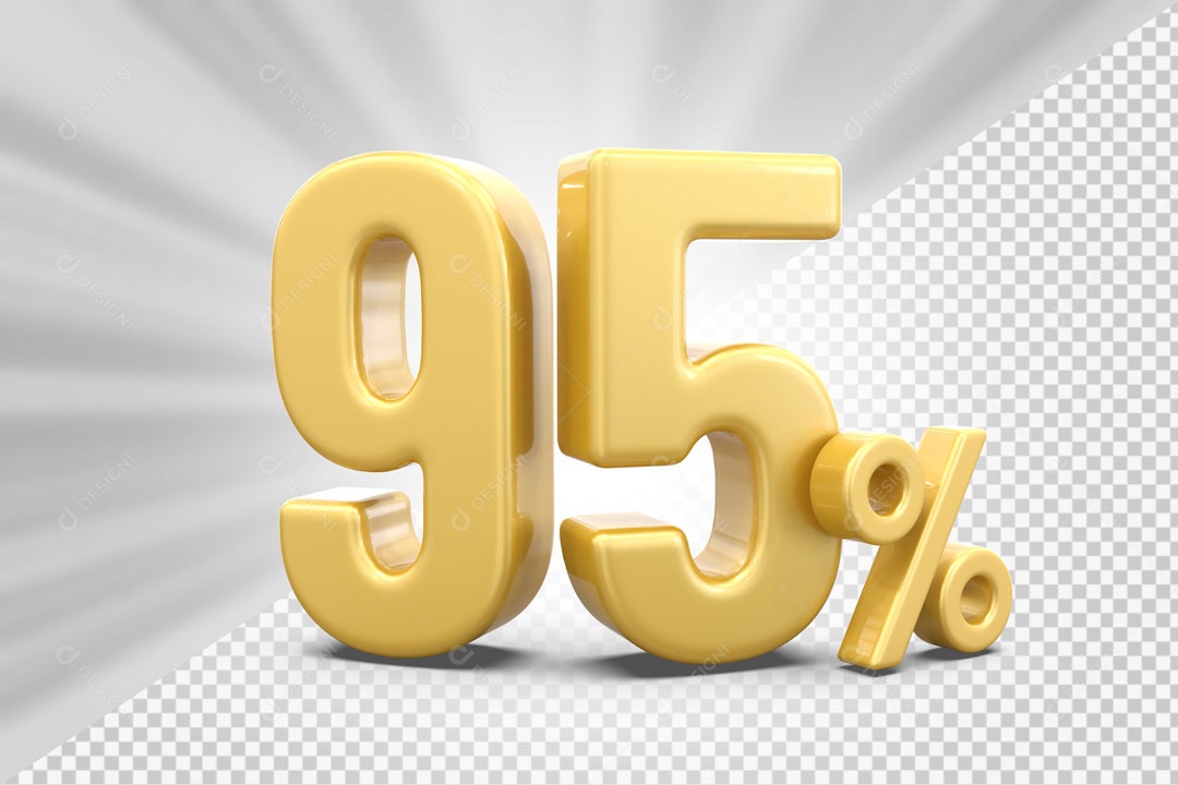 Número 3D 95% Porcento Dourado Para Composição PSD