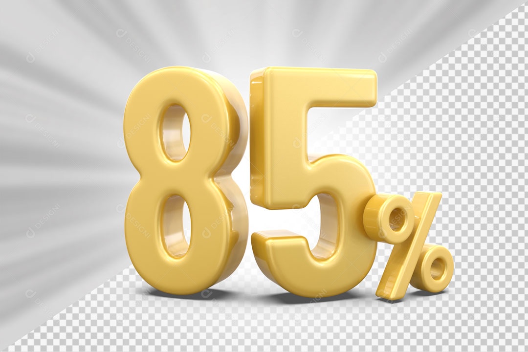 Número 3D 85% Porcento Dourado Para Composição PSD