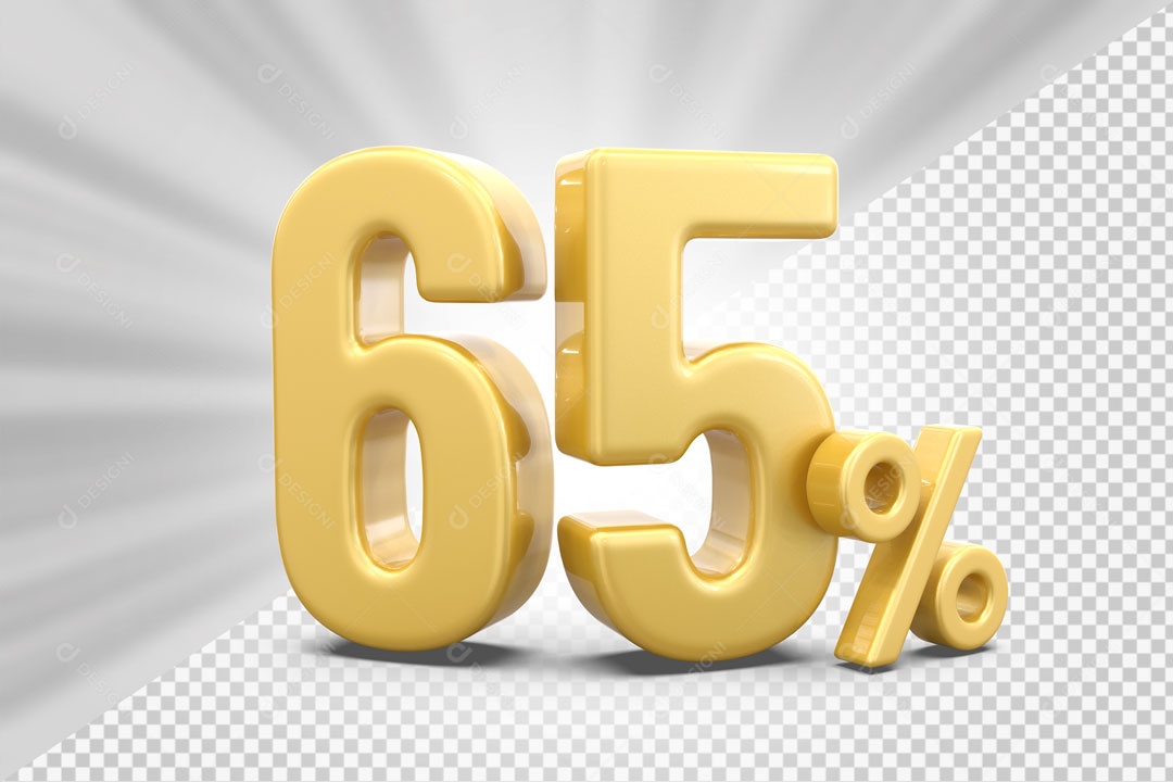 Número 3D 65% Porcento Dourado Para Composição PSD