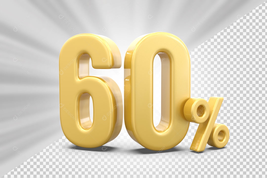 Número 3D 60% Porcento Dourado Para Composição PSD