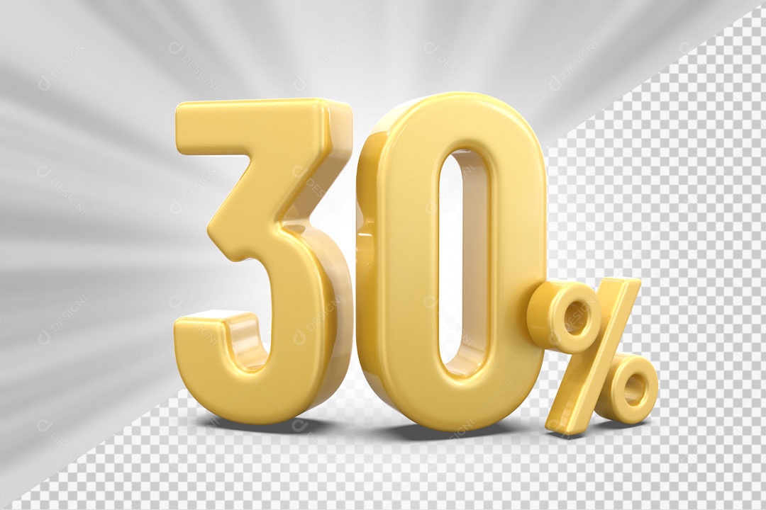 Número 3D 30% Porcento Dourado Para Composição PSD
