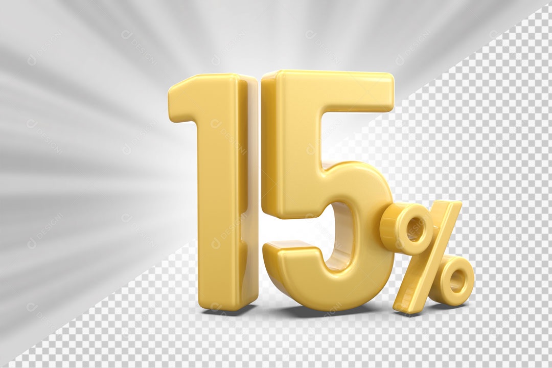 Número 3D 15% Porcento Dourado Para Composição PSD