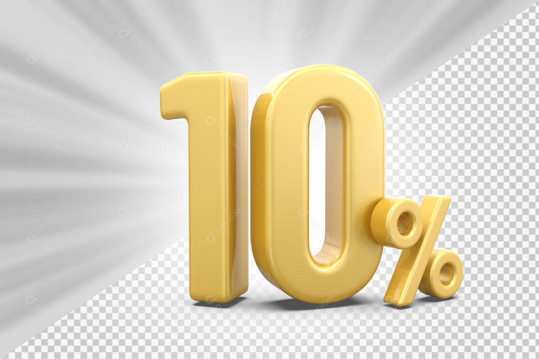 Número 3D 10% Porcento Dourado Para Composição PSD