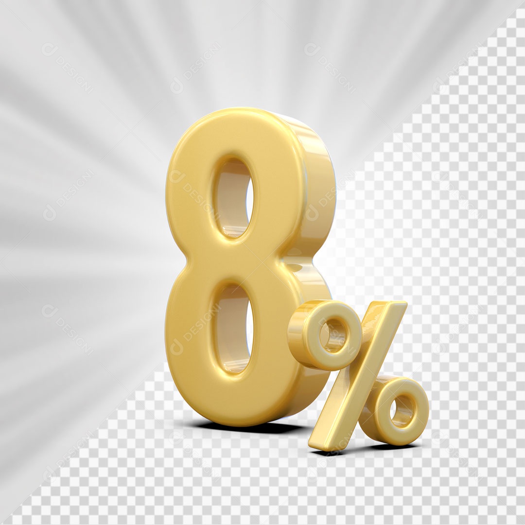 Número 3D 8% Porcento Dourado Para Composição PSD