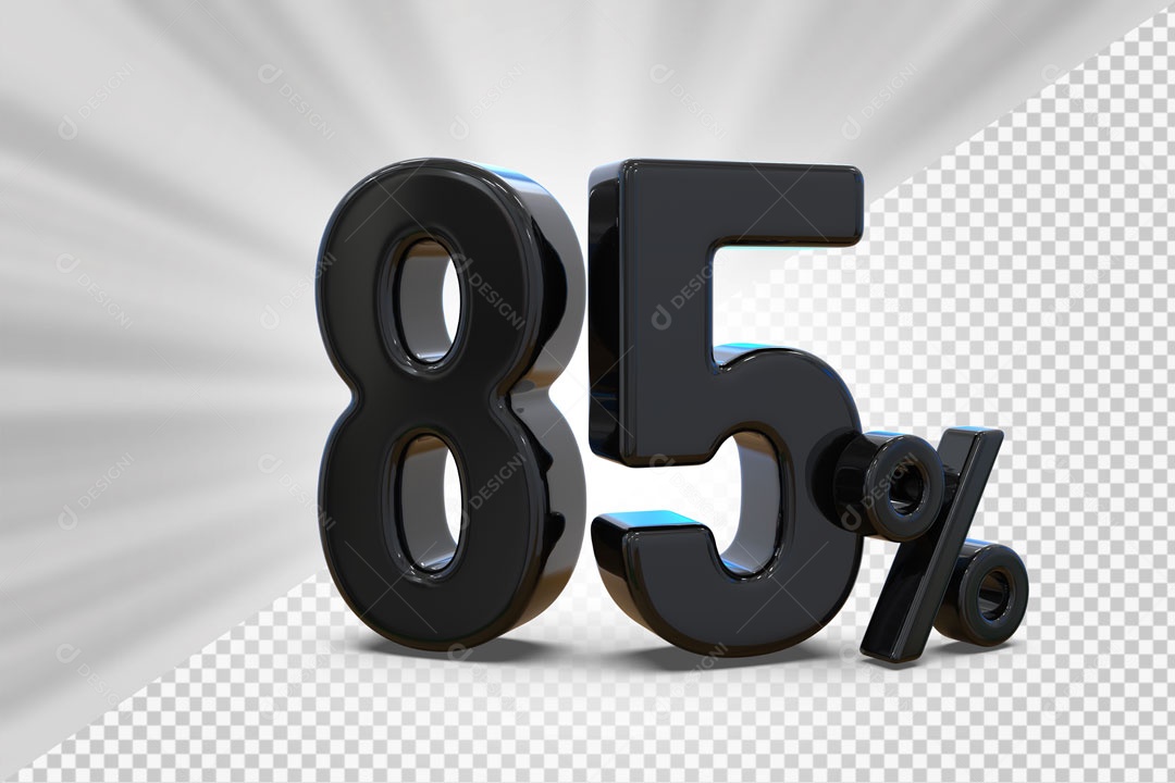 Número 3D 85% Porcento Preto Para Composição PSD