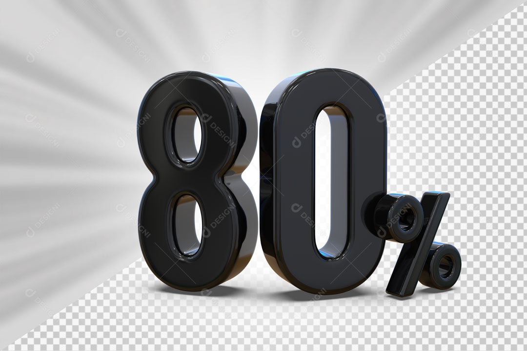 Número 3D 80% Porcento Preto Para Composição PSD