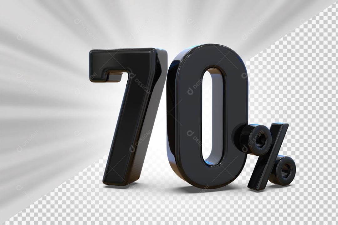 Número 3D 70% Porcento Preto Para Composição PSD
