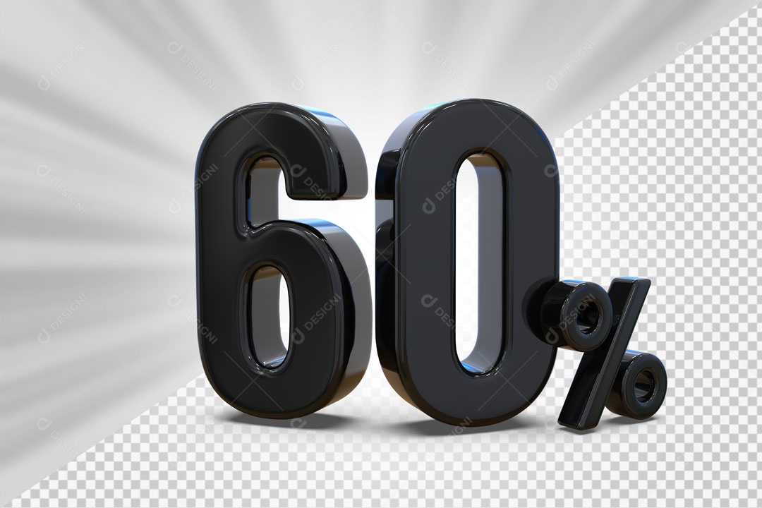 Número 3D 60% Porcento Preto Para Composição PSD