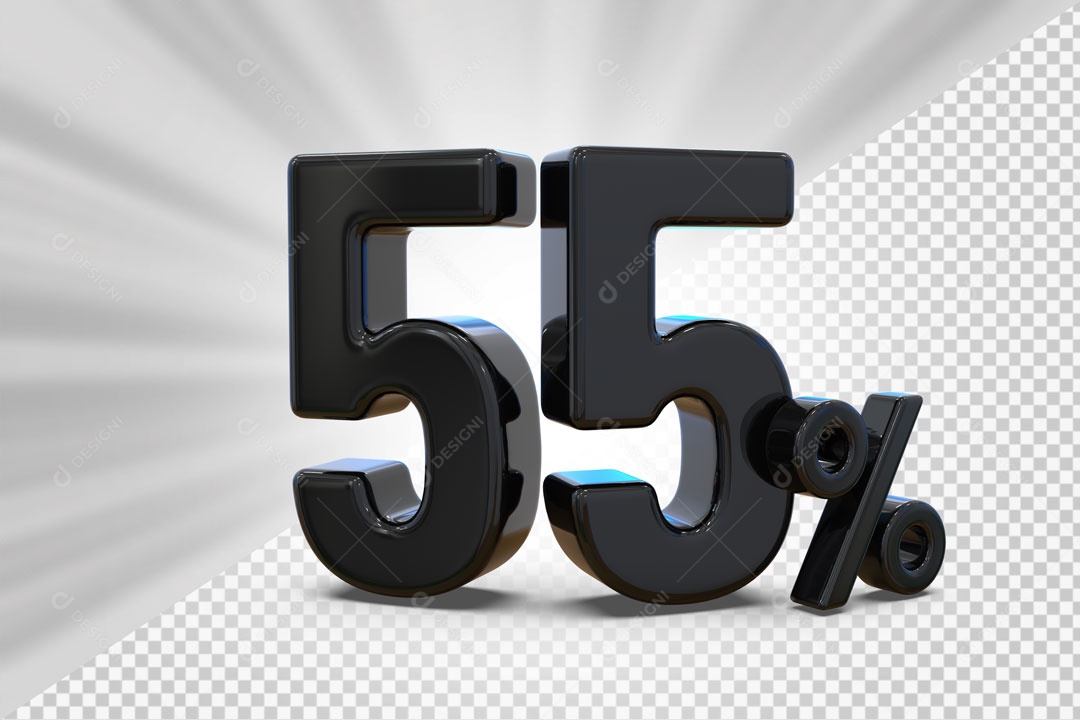 Número 3D 55% Porcento Preto Para Composição PSD