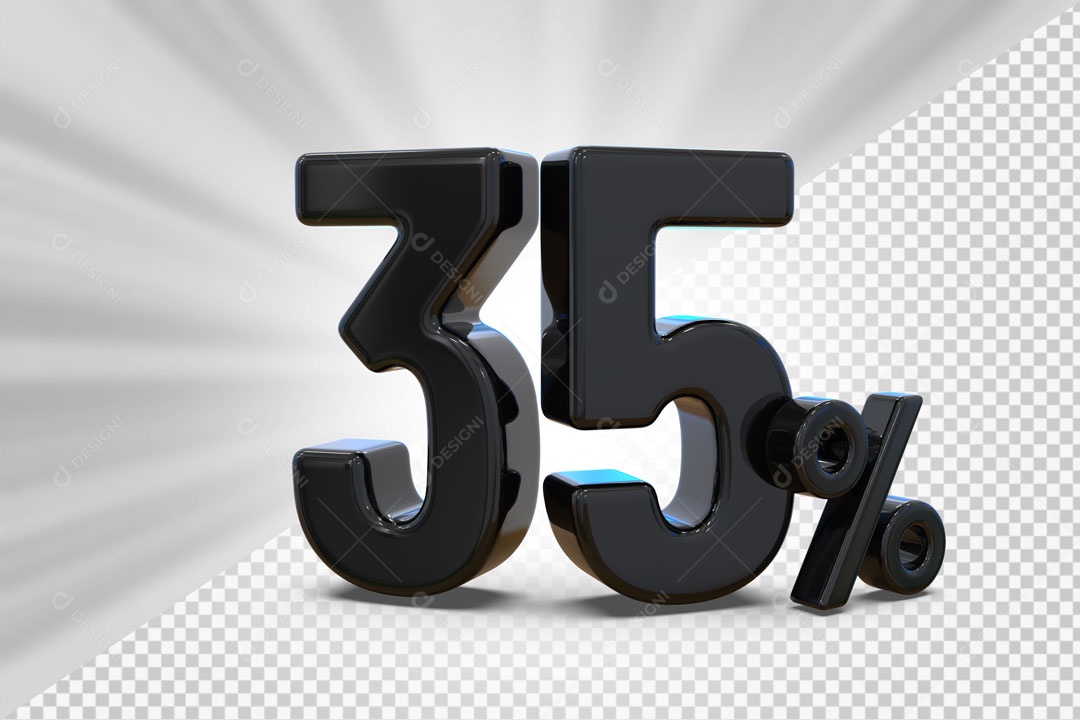 Número 3D 35% Porcento Preto Para Composição PSD
