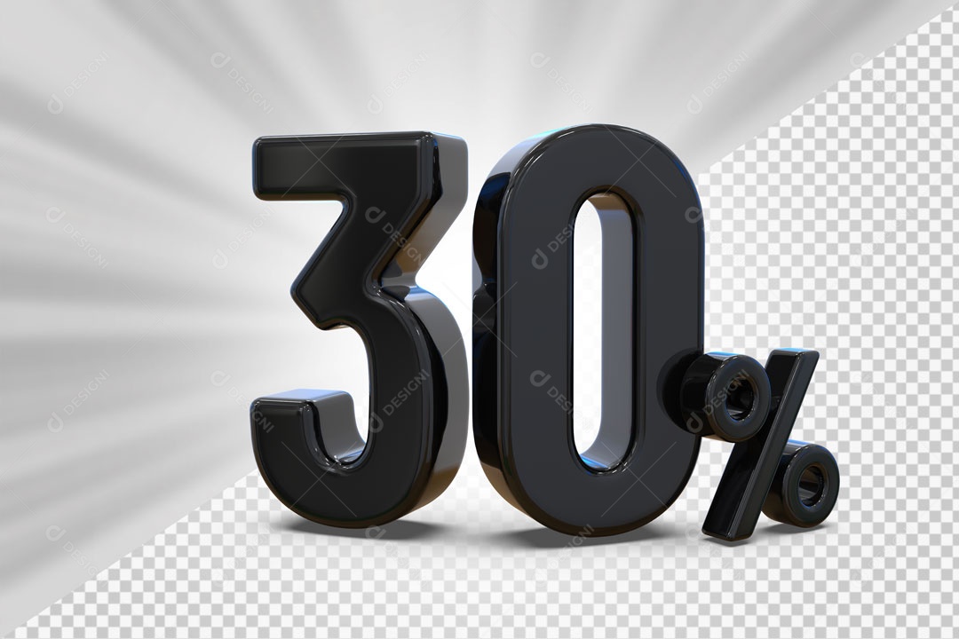 Número 3D 30% Porcento Preto Para Composição PSD