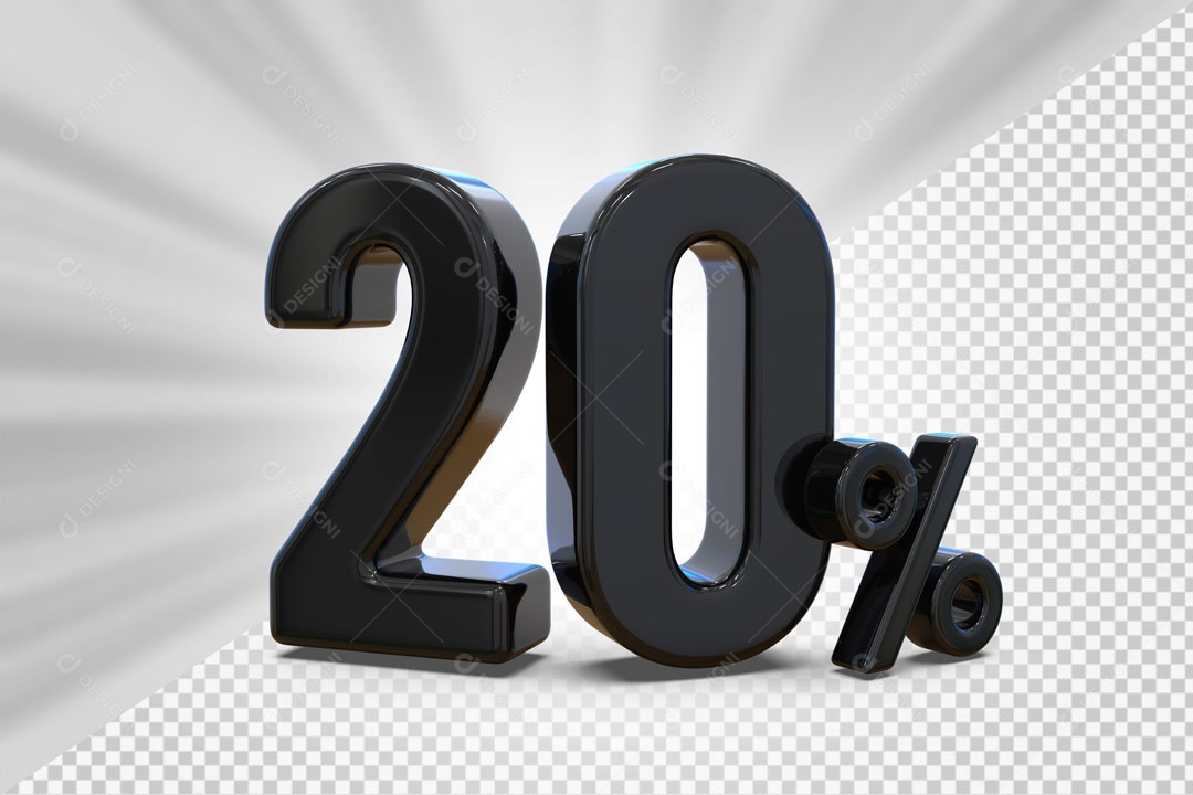 Número 3D 20% Porcento Preto Para Composição PSD