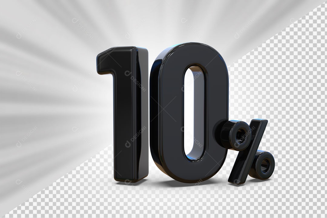 Número 3D 10% Porcento Preto Para Composição PSD