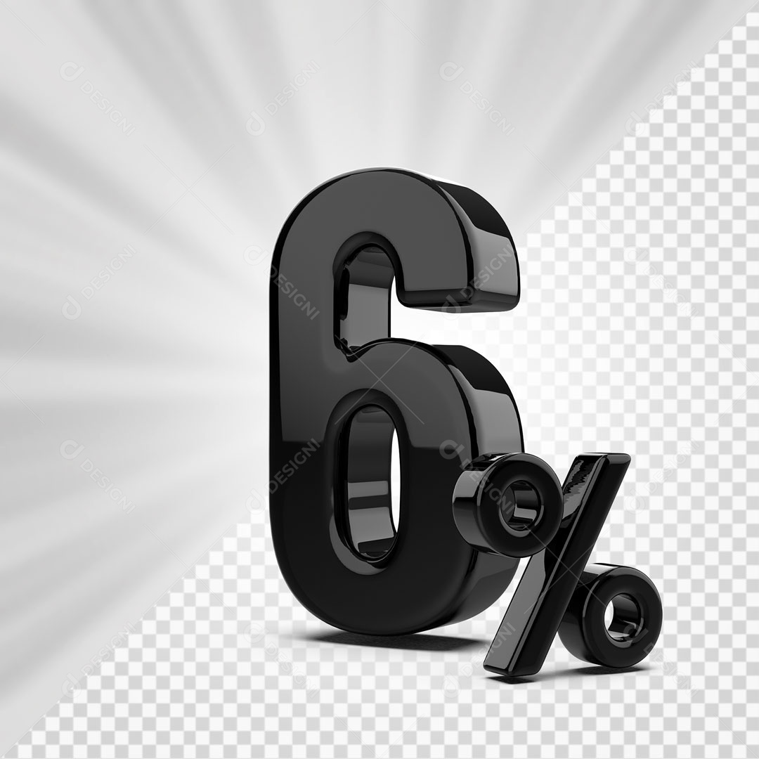 Número 3D 6% Porcento Preto Para Composição PSD