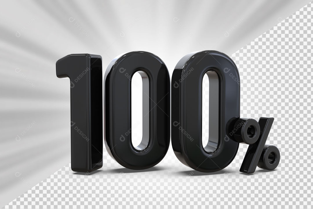 Número 3D 100% Porcento Preto Para Composição PSD