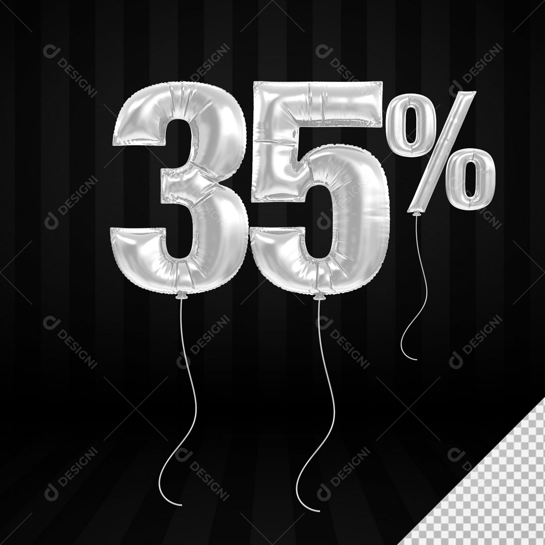 Número 3D 35% Porcento De Balão Branco Para Composição PSD