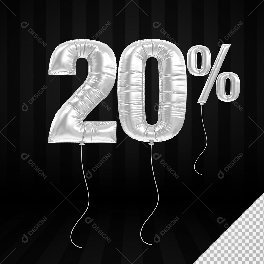 Número 3D 20% Porcento De Balão Branco Para Composição PSD