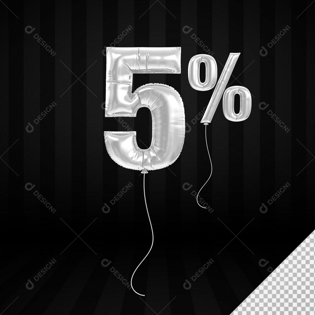 Número 3D 5% Porcento De Balão Branco Para Composição PSD