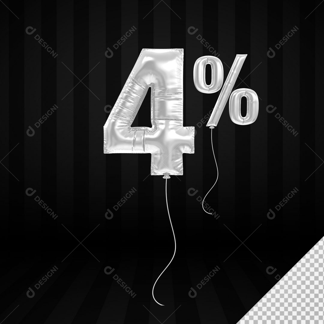 Número 3D 4% Porcento De Balão Branco Para Composição PSD