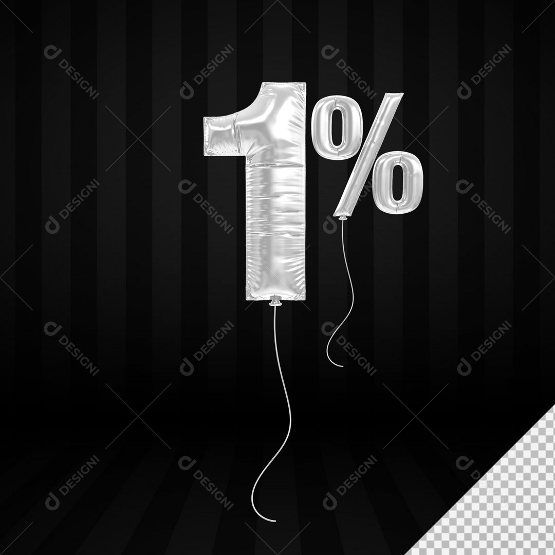 Número 3D 1% Porcento De Balão Branco Para Composição PSD
