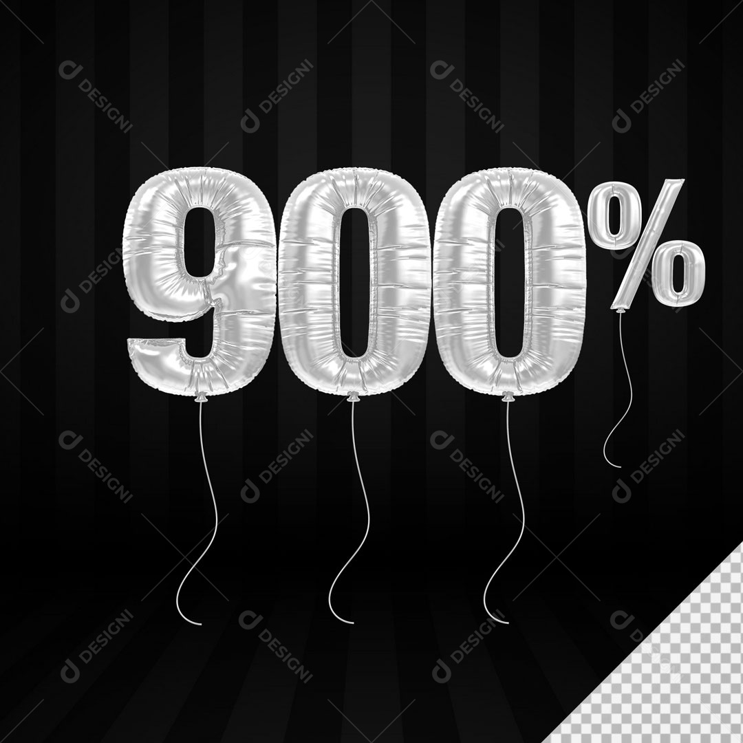 Número 3D 900% Porcento De Balão Branco Para Composição PSD