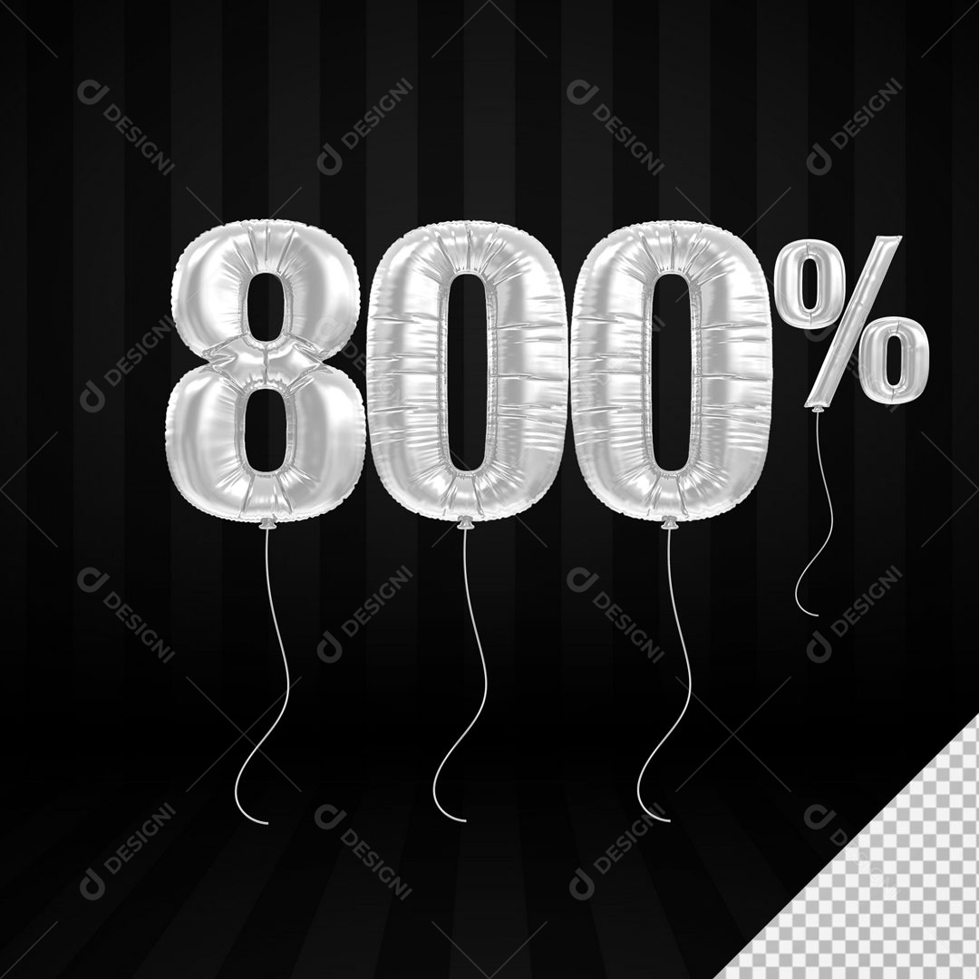 Número 3D 800% Porcento De Balão Branco Para Composição PSD