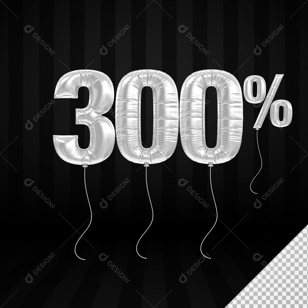 Número 3D 300% Porcento De Balão Branco Para Composição PSD