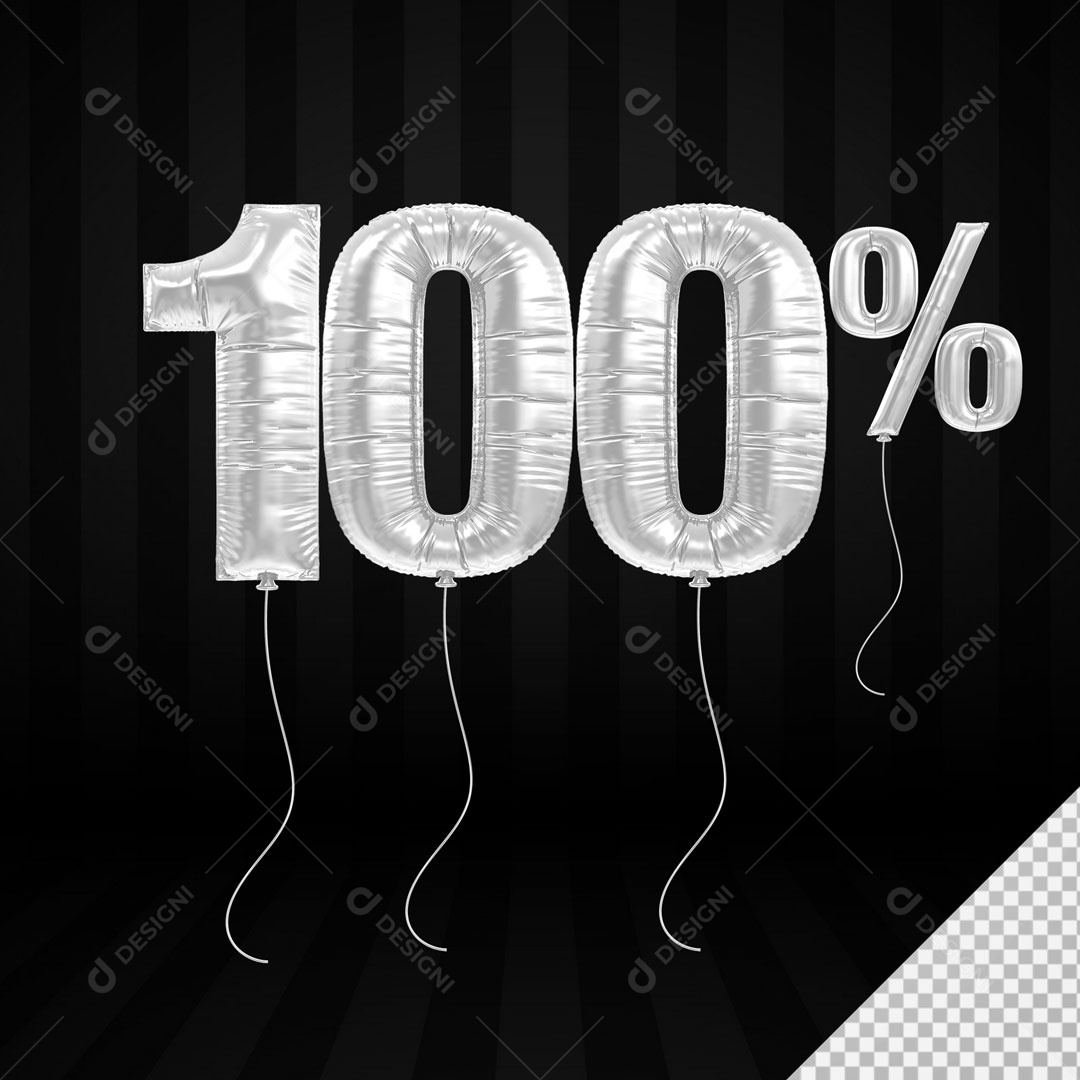 Número 3D 100% Porcento De Balão Branco Para Composição PSD