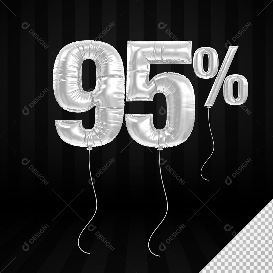 Número 3D 95% Porcento De Balão Branco Para Composição PSD