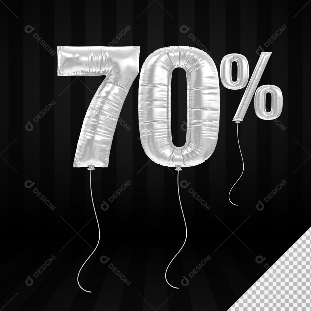 Número 3D 70% Porcento De Balão Branco Para Composição PSD
