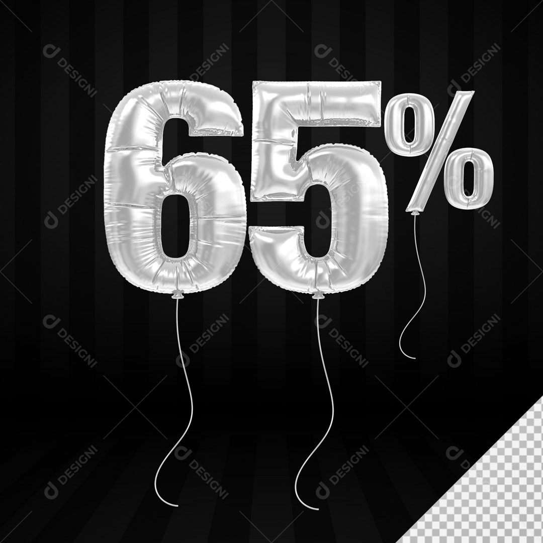 Número 3D 65% Porcento De Balão Branco Para Composição PSD