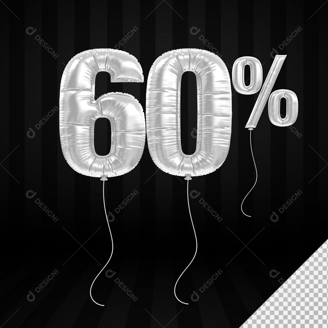 Número 3D 60% Porcento De Balão Branco Para Composição PSD