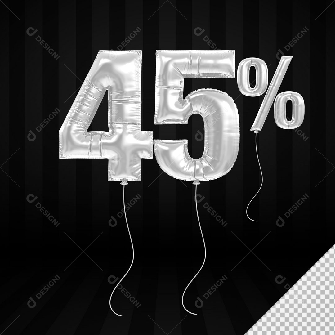 Número 3D 45% Porcento De Balão Branco Para Composição PSD