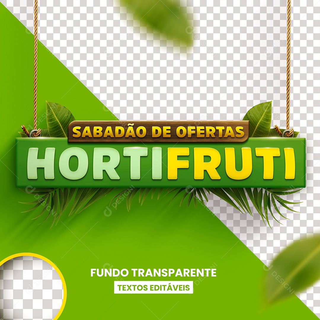 Sabadão De Ofertas Hortifruti Selo 3D Verde e Amarelo para Composição PSD