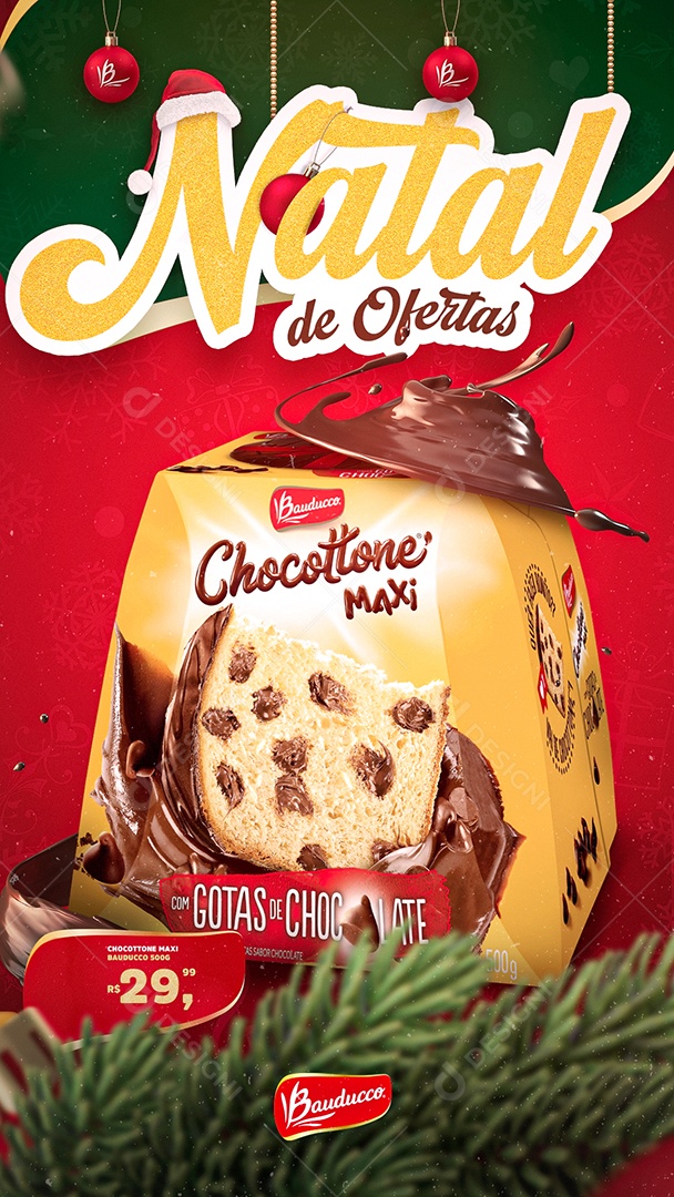Story Supermercado Natal de Ofertas Chocottone Maxi Social Media PSD Editável