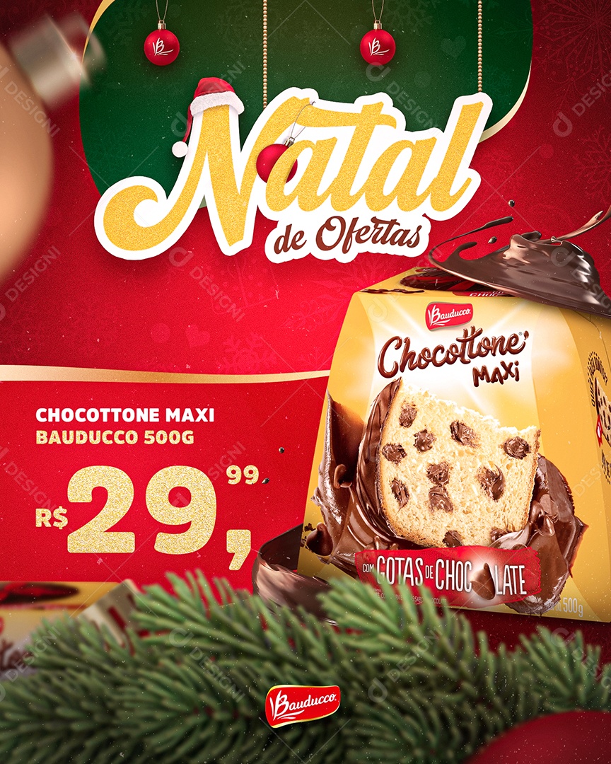Supermercado Natal de Ofertas Chocottone Maxi Social Media PSD Editável