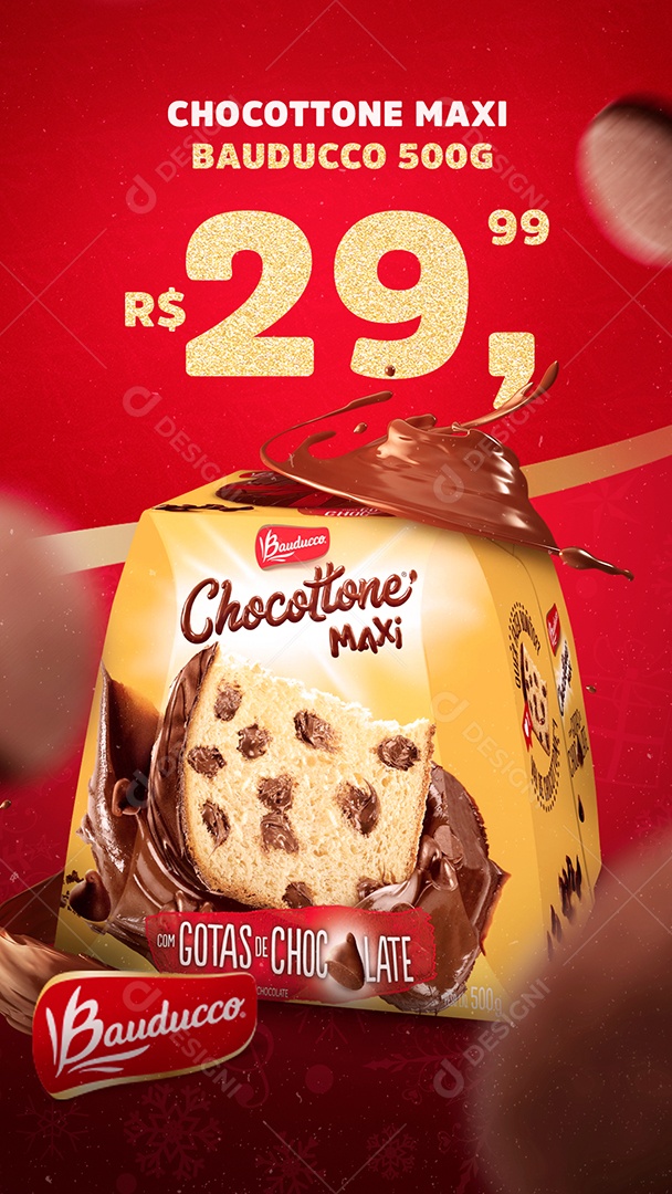 Story Supermercado Chocottone Maxi Bauducco Social Media PSD Editável