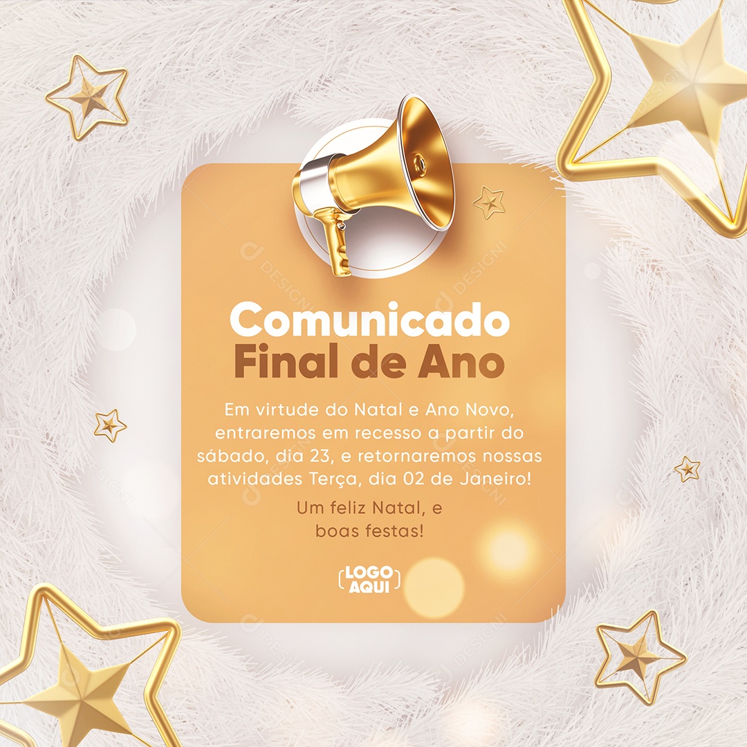Comunicado de Recesso Da Virada Final de Ano Social Media PSD Editável