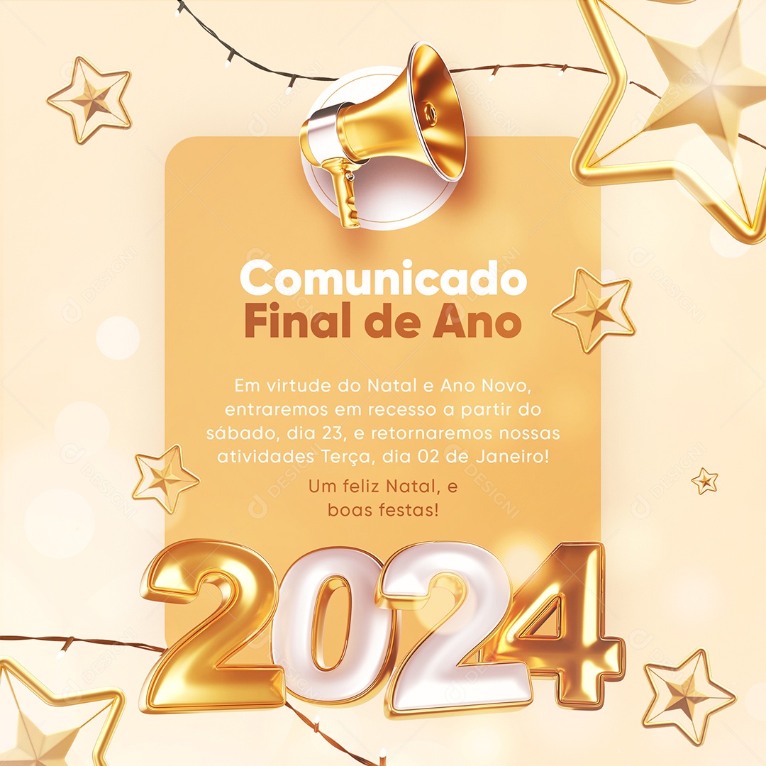Comunicado de Recesso Da Virada Um Feliz Natal e Boas Festas Social Media PSD Editável