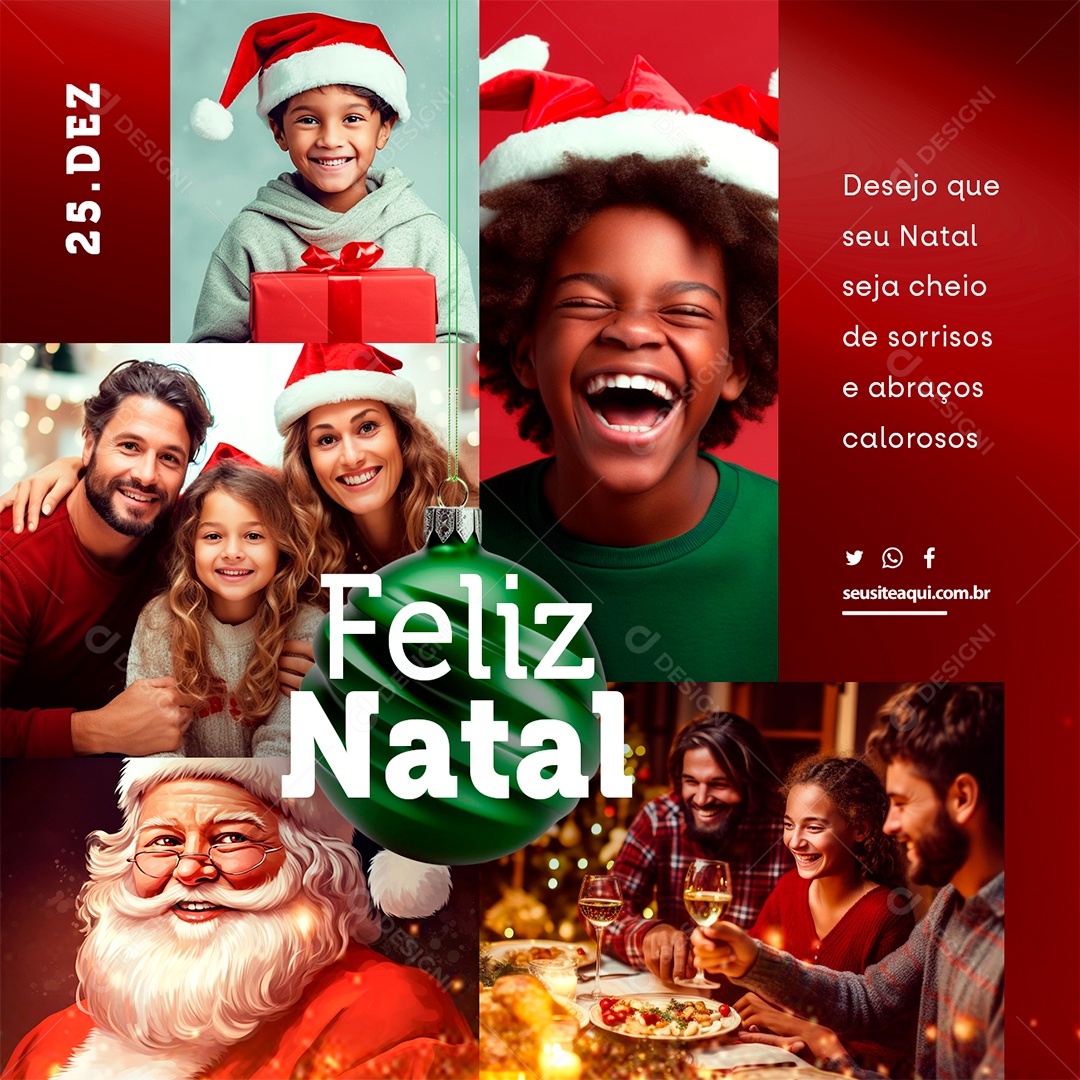 Feliz Natal Desejo Que seu Natal Seja Cheio de Sorrisos e Abraços Social Media PSD Editável