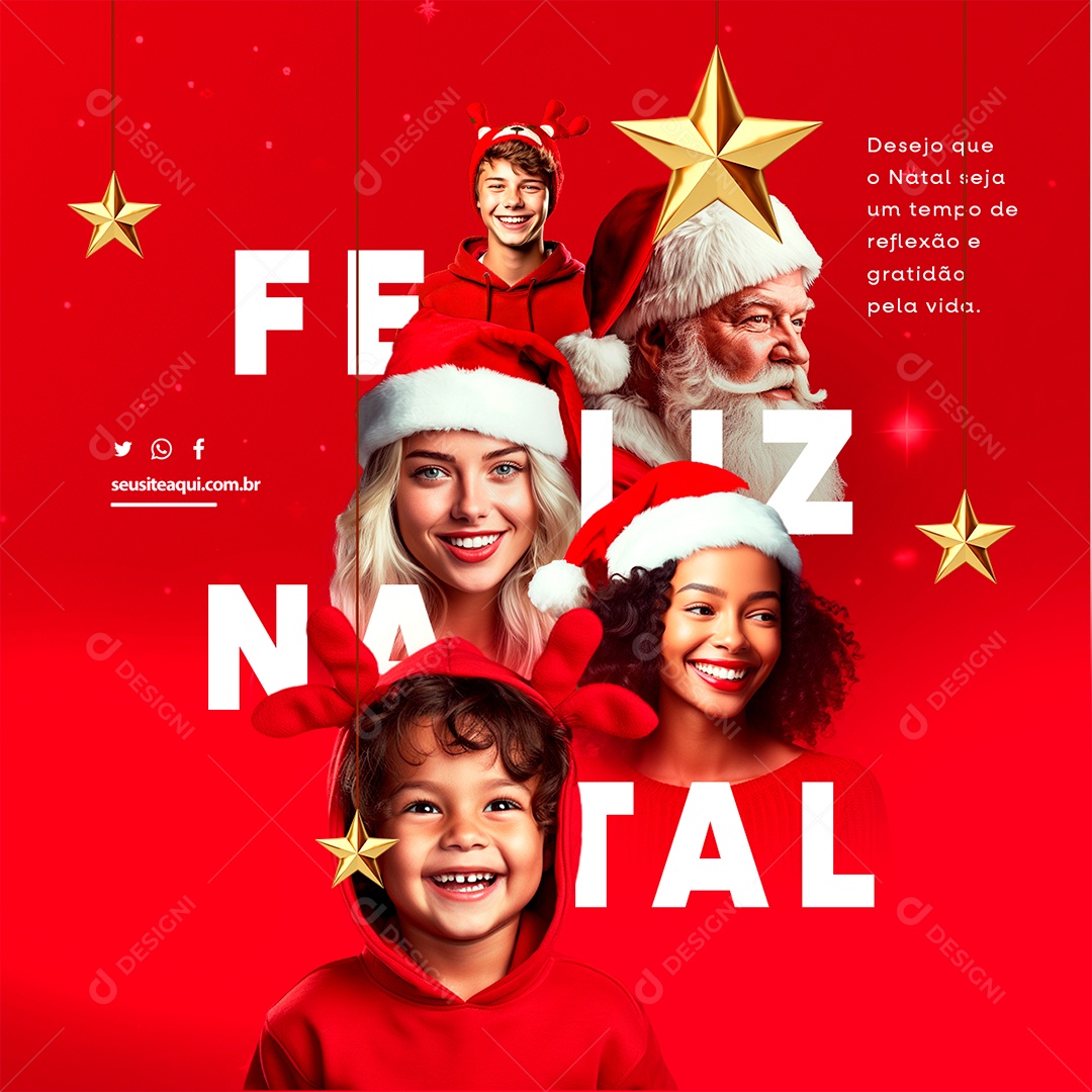 Feliz Natal Desejo Que o Natal Seja um Tempo de Reflexão e Gratidão Pela Vida Social Media PSD Editável